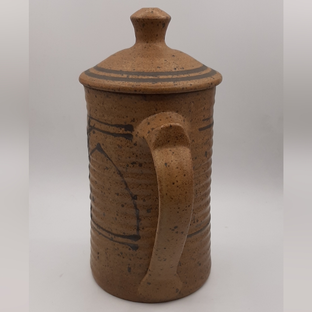 Vintage Art Studio Hand Turned Pottery Pitcher Black Speckled & Trim Signed - Picture 3 of 10